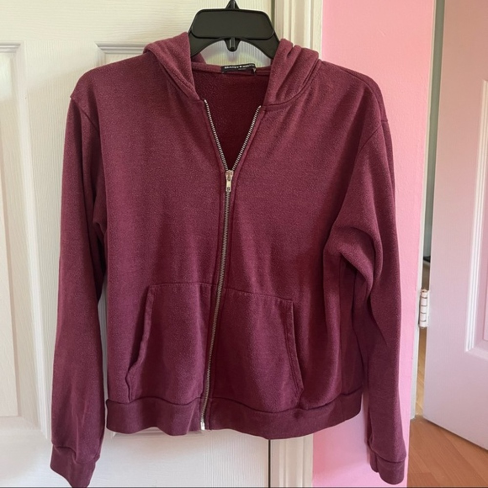 Brandy Melville Maroon Zip Up Crystal Hoodie